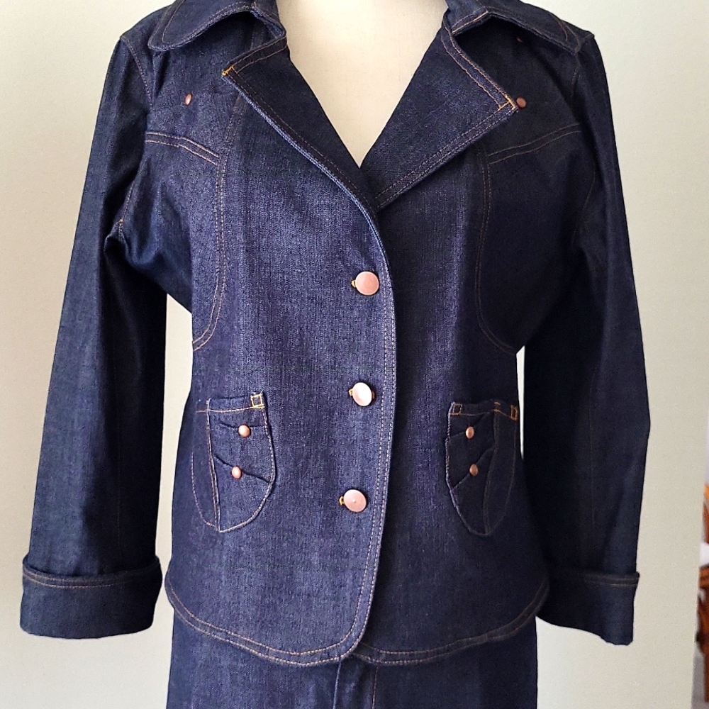 Jean Jacket & Jeans pants Custom design Copper Stud & topstitched Size M - Picture 10 of 15